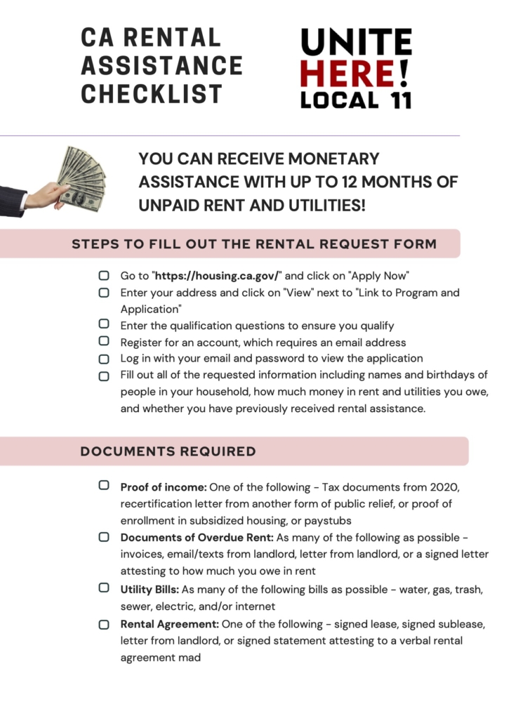 California rental assistance checklist
