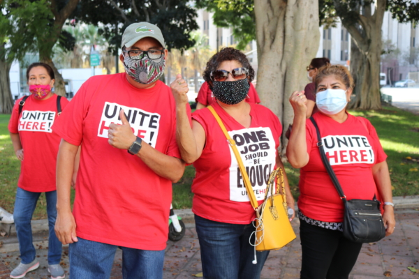 LAX airport workers rally as HMS Host workers announce class action lawsuit