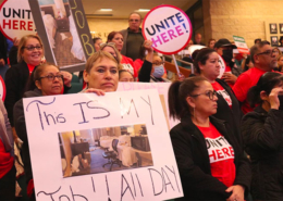 Housekeepers speak in favor of the Hotel Worker Protection Ordinance at Irvine City Hall in 2022