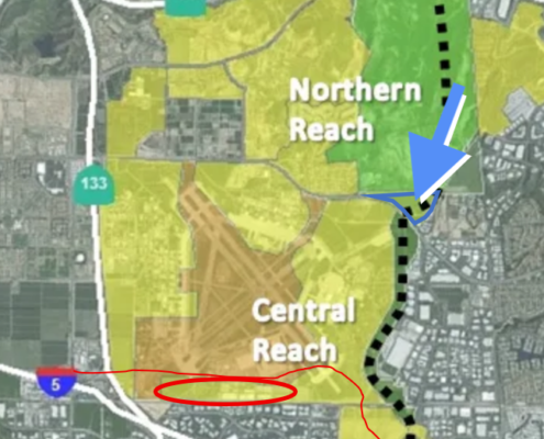 Map showing route of Irvine-Laguna Greenbelt and the key parcels of land UNITE HERE Local 11 helped protect.