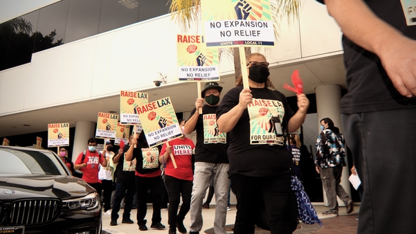 LAX workers protest airport expansion outside LAWA board Oct 7, 2021