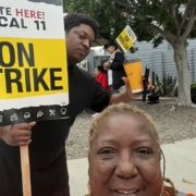 Black temporary workers join the strike at the Laguna Cliffs Marriott