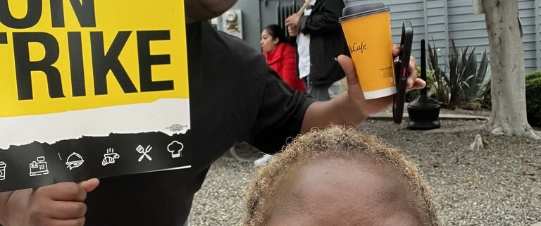 Black temporary workers join the strike at the Laguna Cliffs Marriott