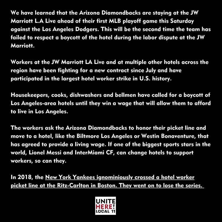 CALLING THE DIAMONDBACKS TO DO THE RIGHT THING - UNITE HERE Local 11